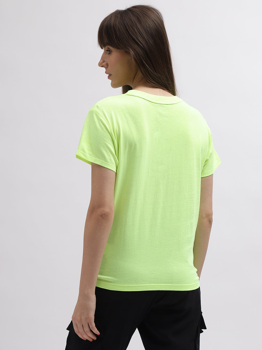 Dkny Women Green Solid Round Neck Short Sleeves Tshirt