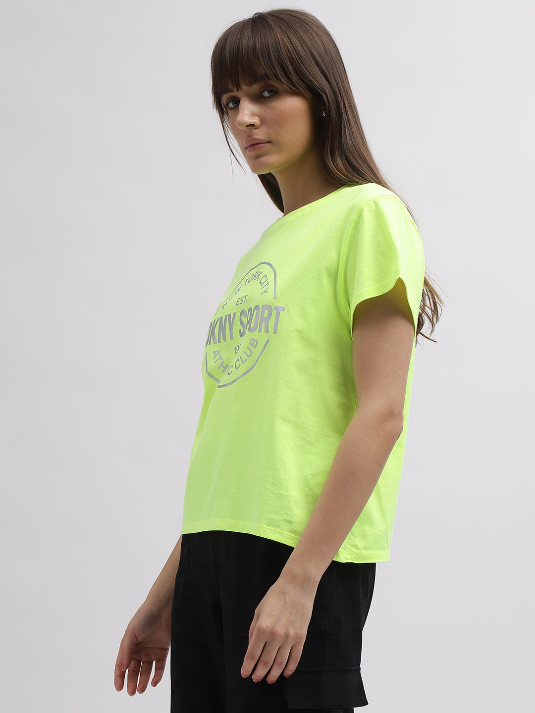 Dkny Women Green Printed Round Neck Short Sleeves Tshirt