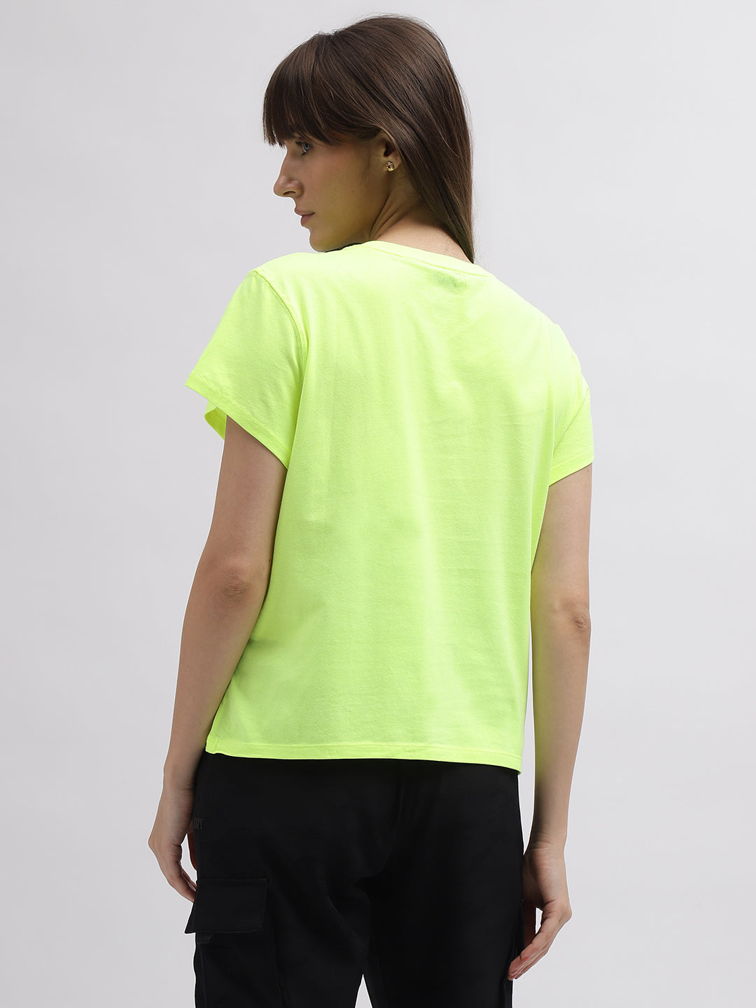 Dkny Women Green Printed Round Neck Short Sleeves Tshirt