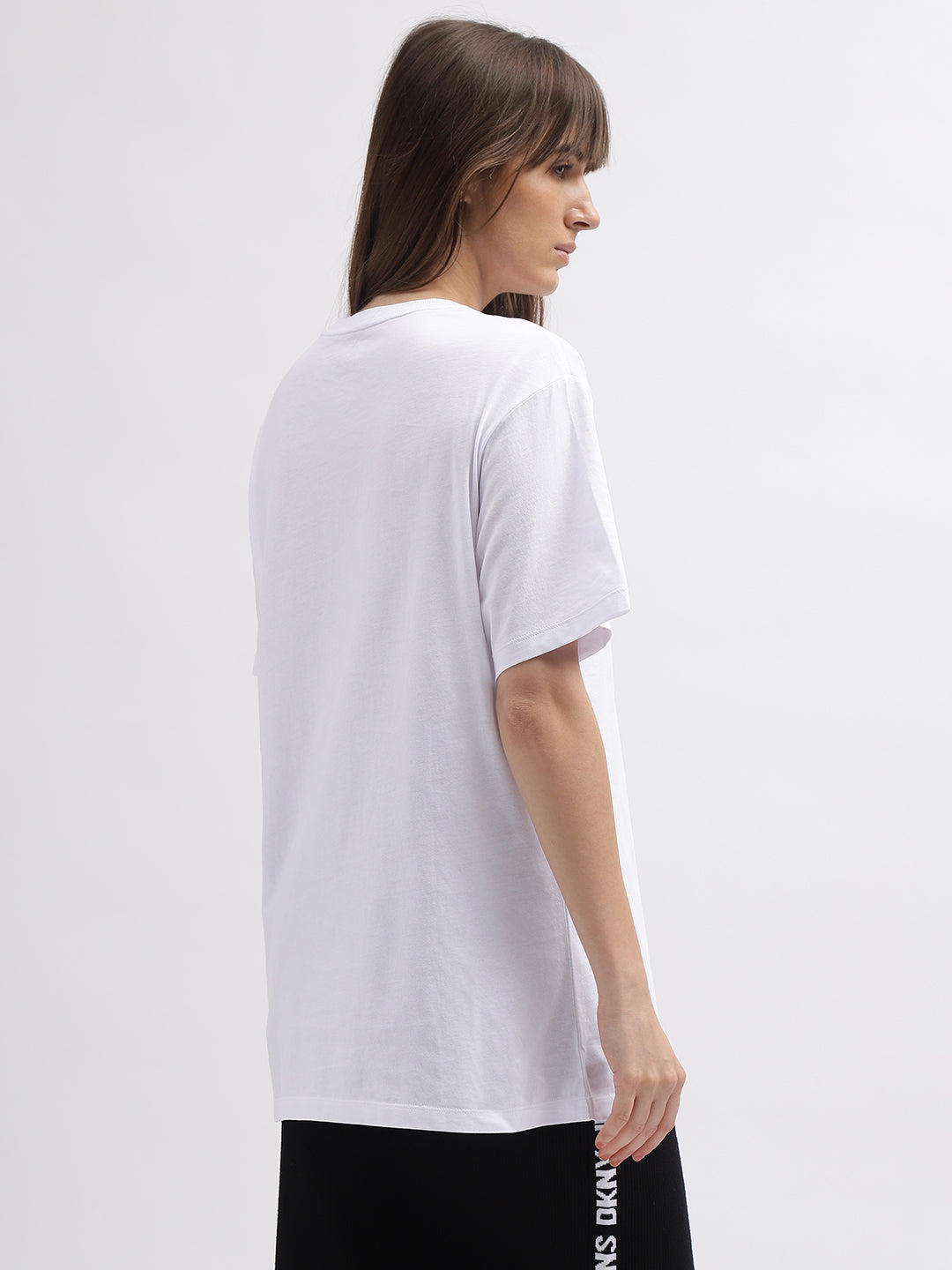 Dkny Women White Printed Round Neck Short Sleeves Tshirt