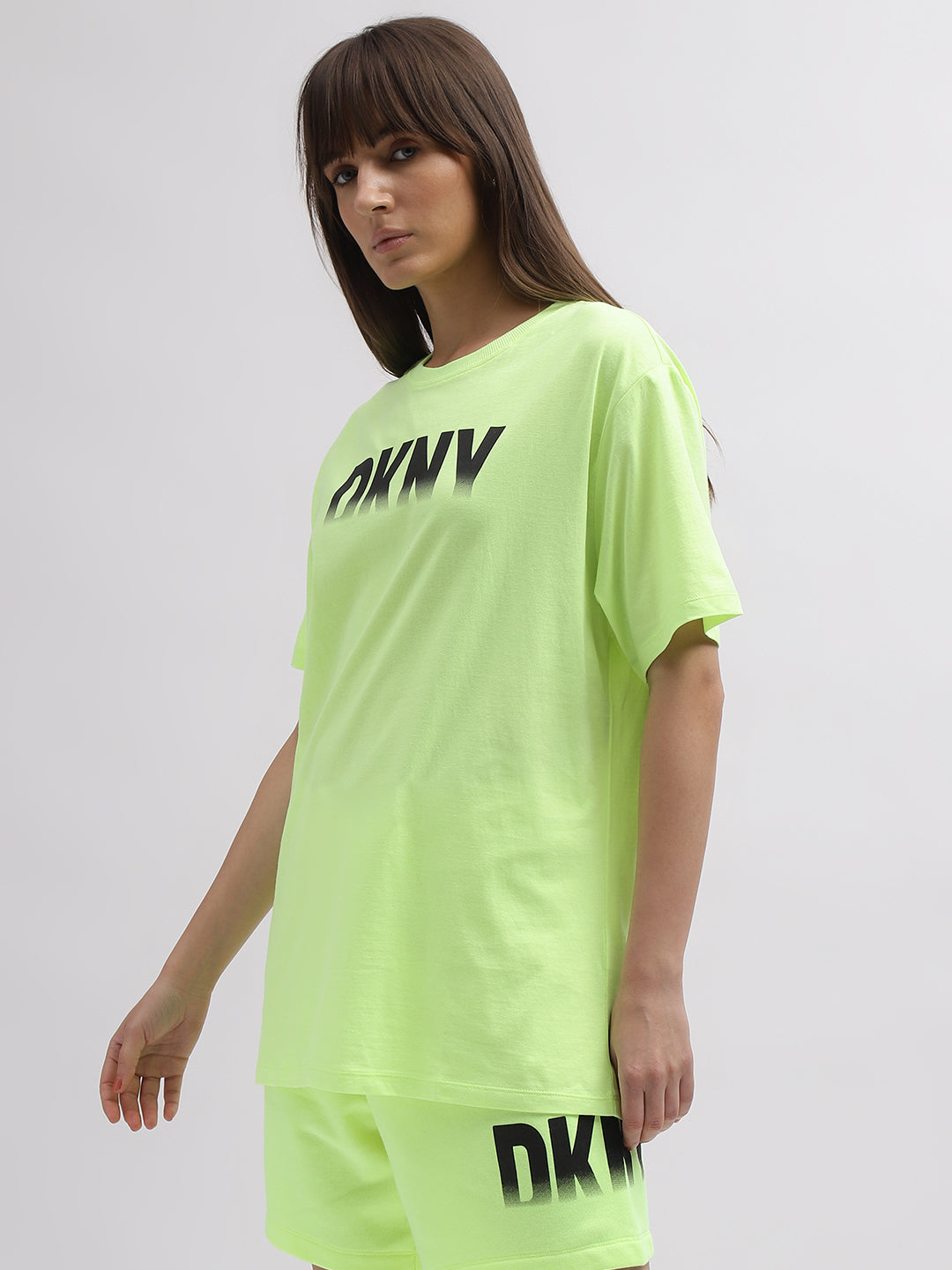 Dkny Women Green Printed Round Neck Short Sleeves Tshirt