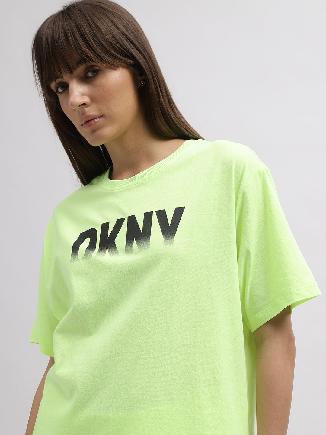 Dkny Women Green Printed Round Neck Short Sleeves Tshirt