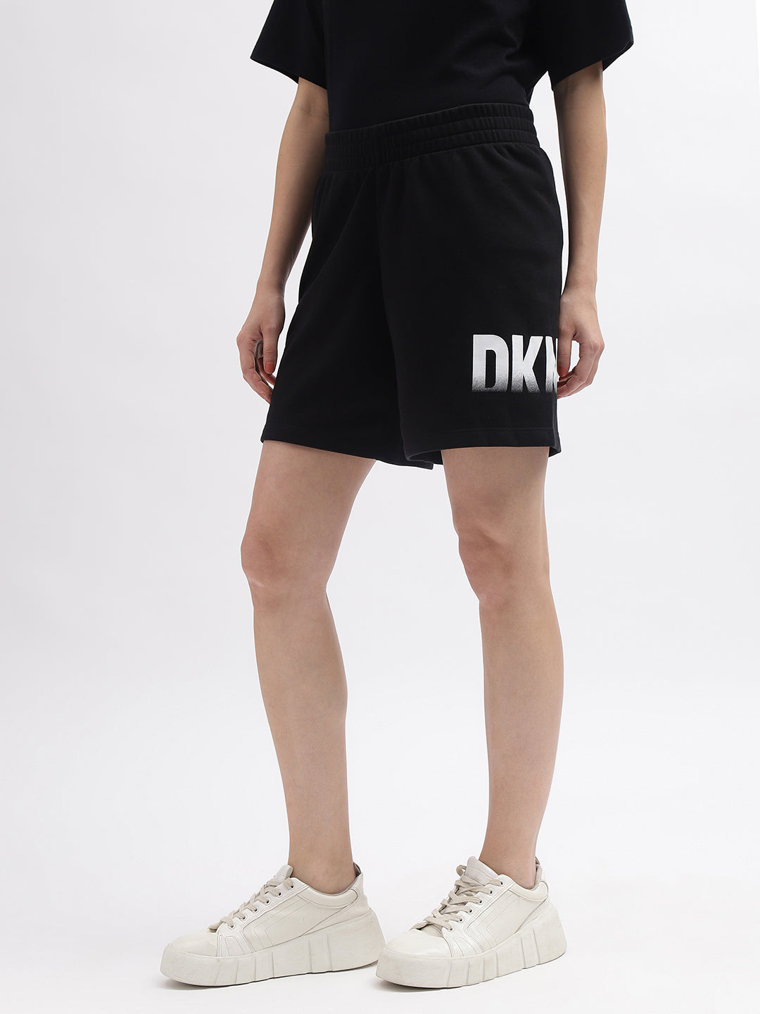 Dkny Women Black Printed Regular Fit Mid-Rise Shorts