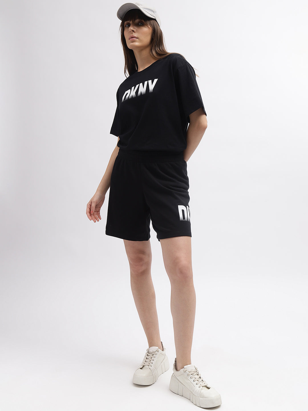 Dkny Women Black Printed Regular Fit Mid-Rise Shorts