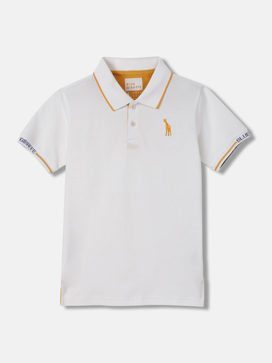 Blue Giraffe Boys White Solid Polo Collar Short Sleeves Tshirt