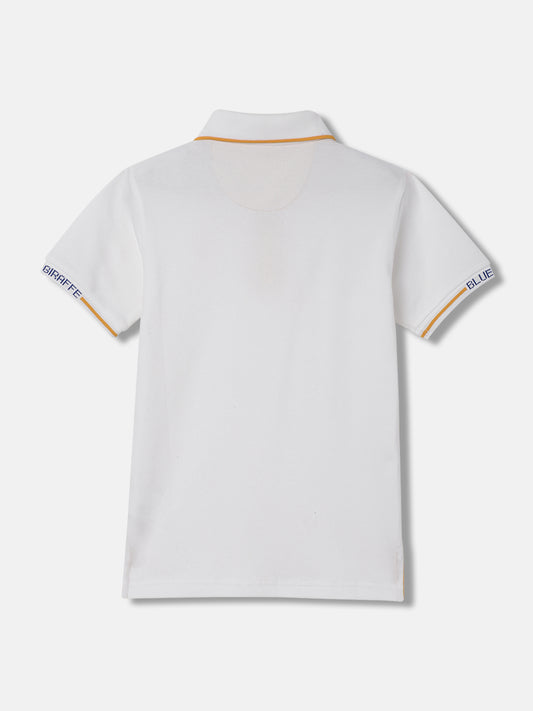 Blue Giraffe Boys White Solid Polo Collar Short Sleeves Tshirt