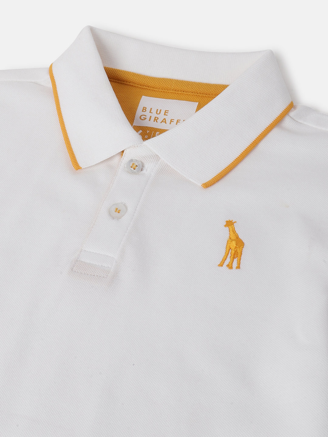 Blue Giraffe Boys White Solid Polo Collar Short Sleeves Tshirt