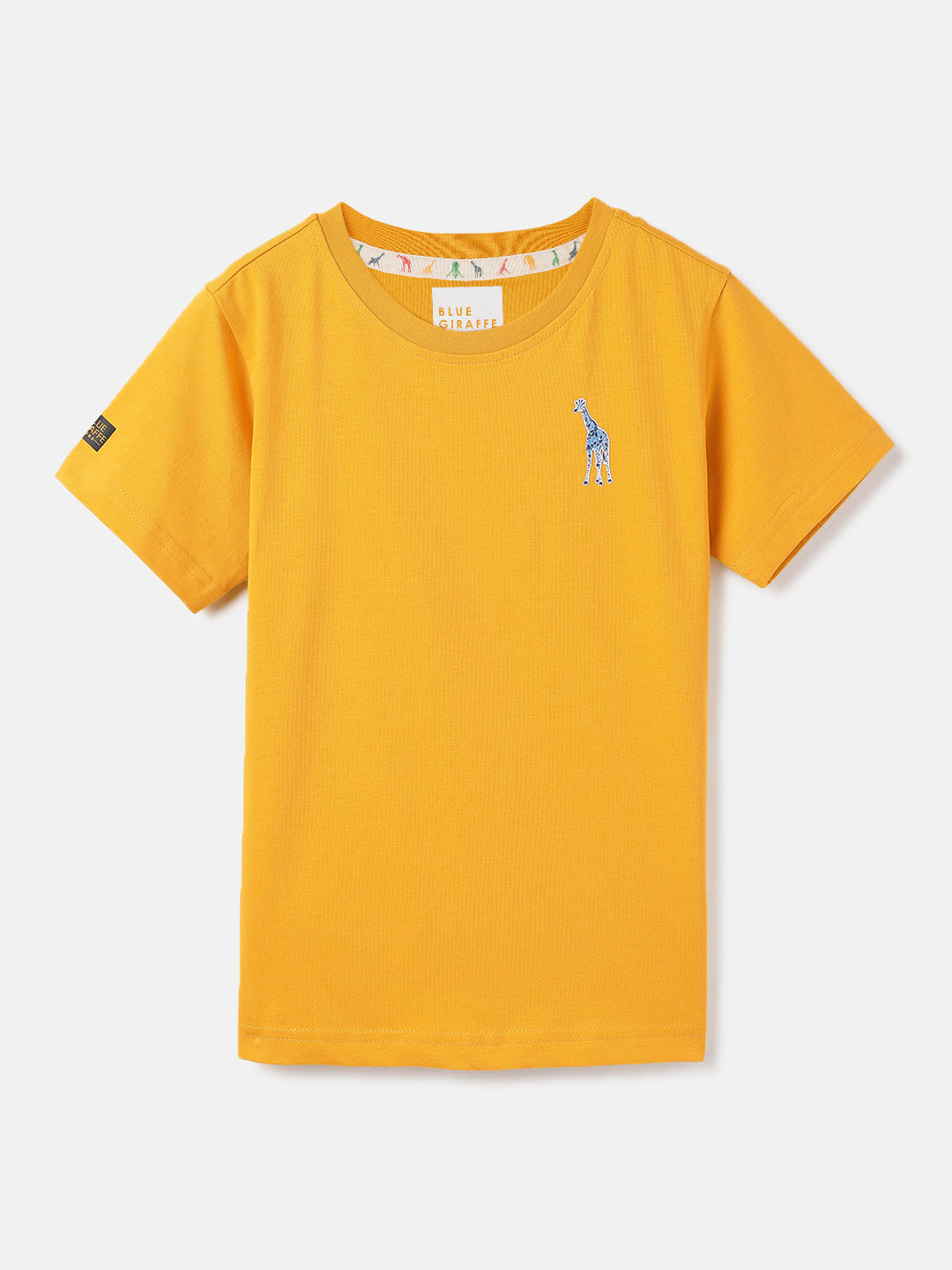 Blue Giraffe Boys Yellow Solid Round Neck  Short Sleeve Tshirt