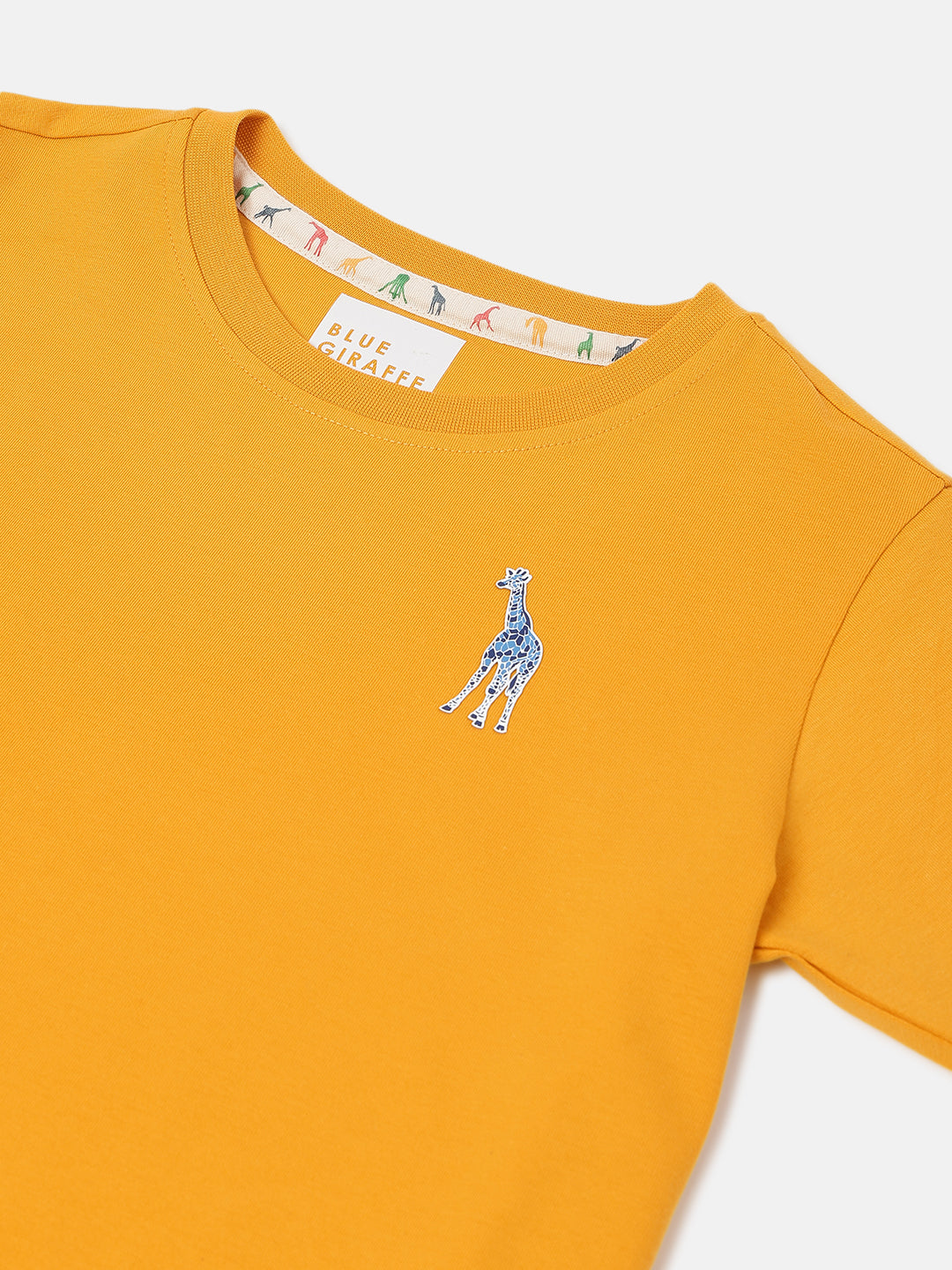 Blue Giraffe Boys Yellow Solid Round Neck  Short Sleeve Tshirt