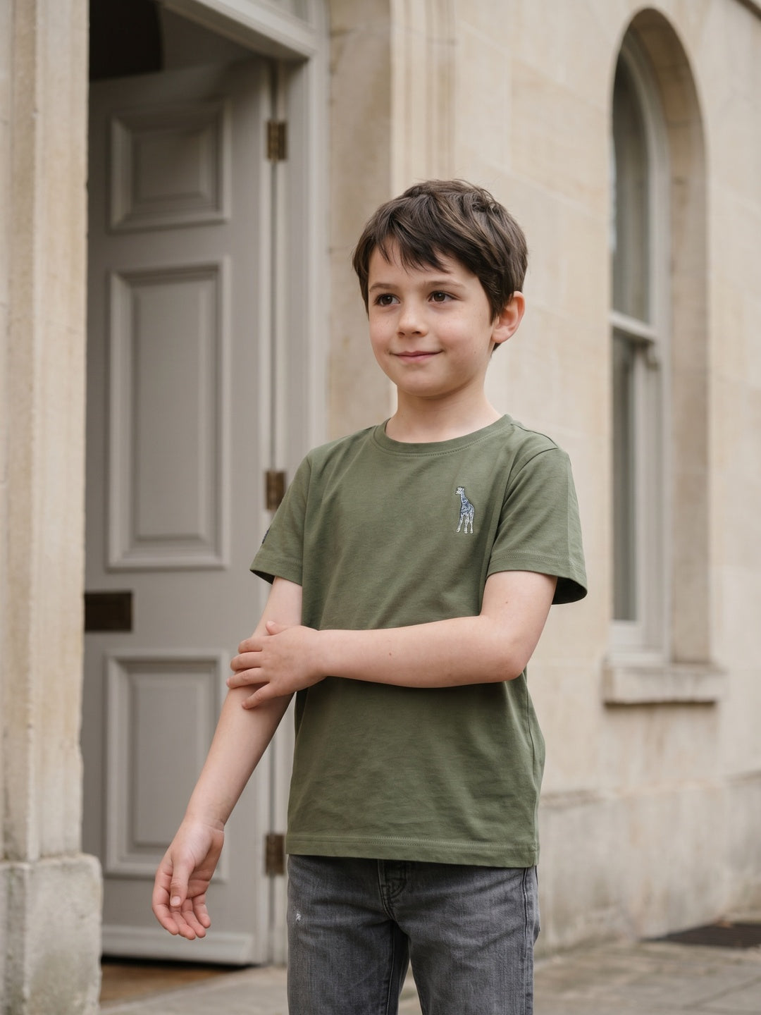 Blue Giraffe Boys Olive Solid Round Neck  Short Sleeve Tshirt