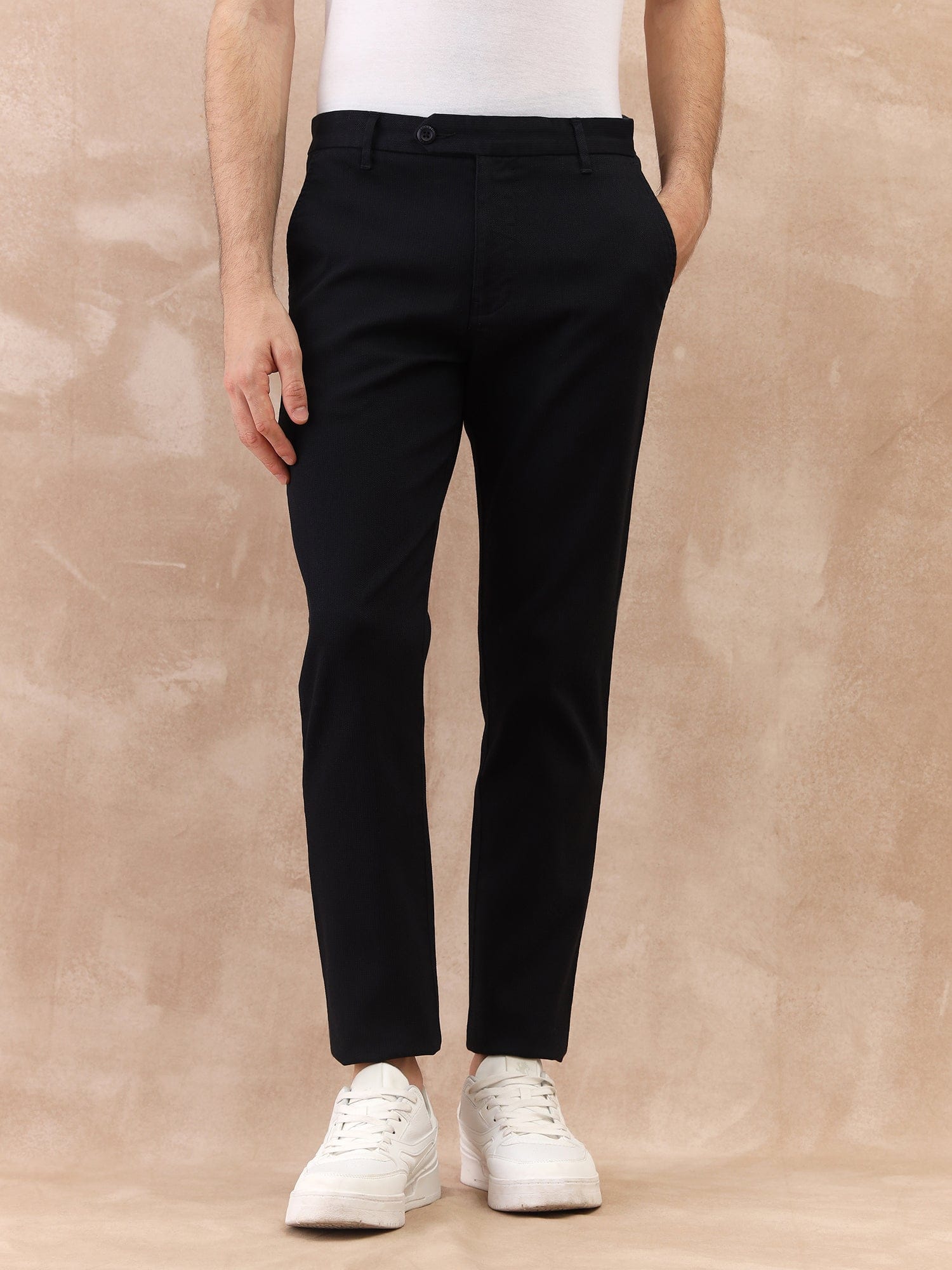 Iconic Men Blue Slim Fit Textured Trouser