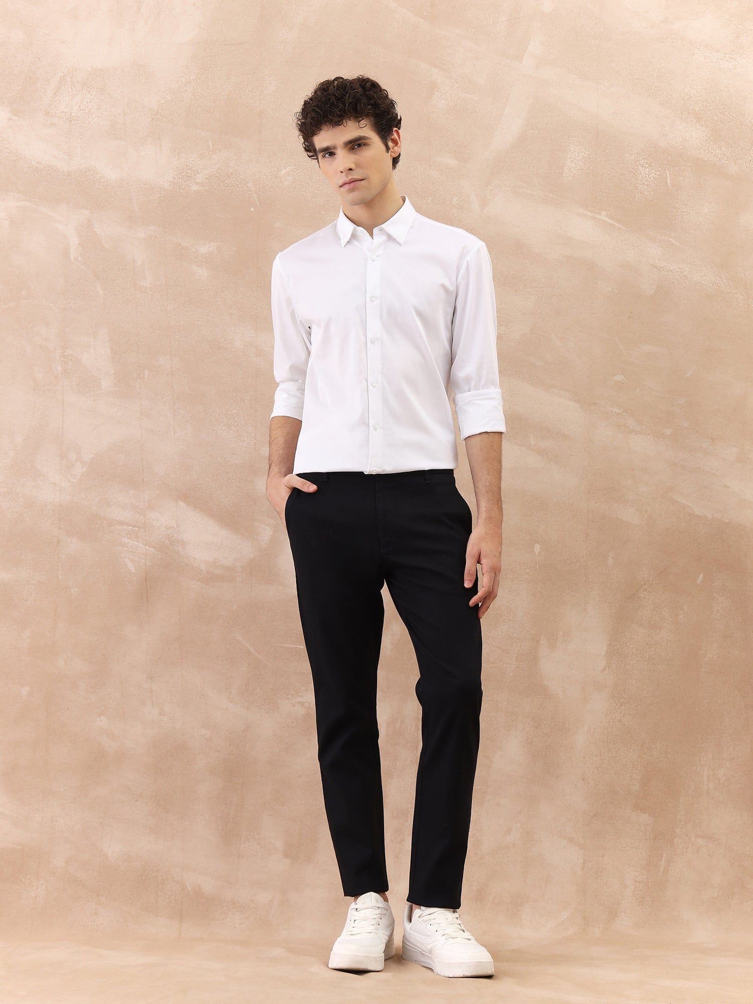 Iconic Men Blue Slim Fit Textured Trouser