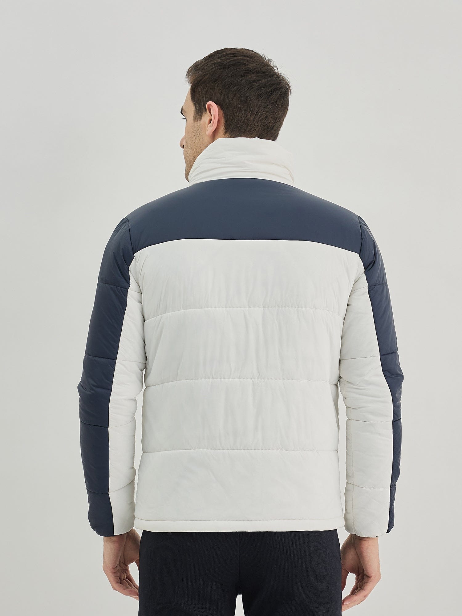 Lindbergh Men White Colour Blocked Stand Collar Jacket