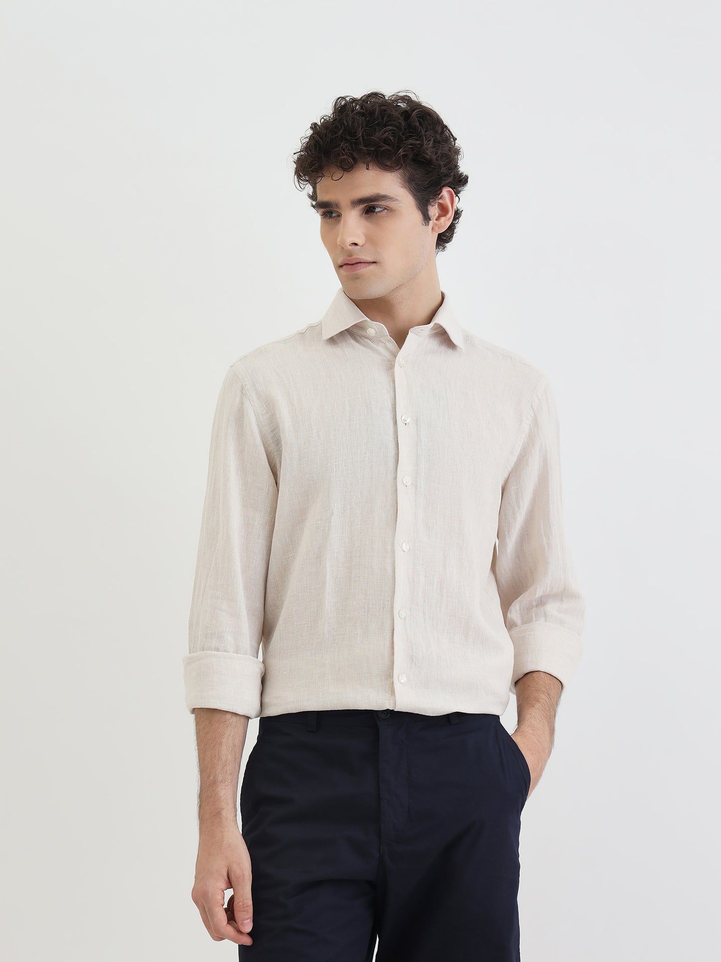 Bruun & Stengade Men Beige Solid Collar Shirt