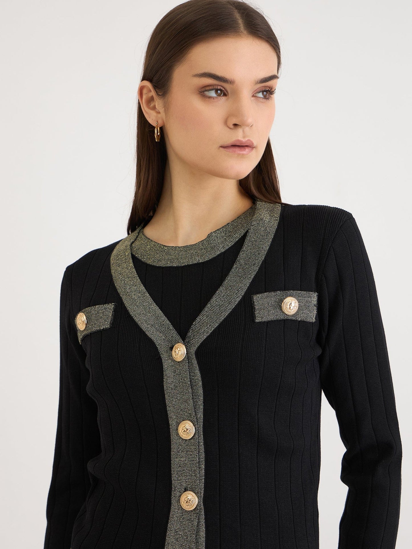 Iconic Women Black Solid V Neck Dress Set