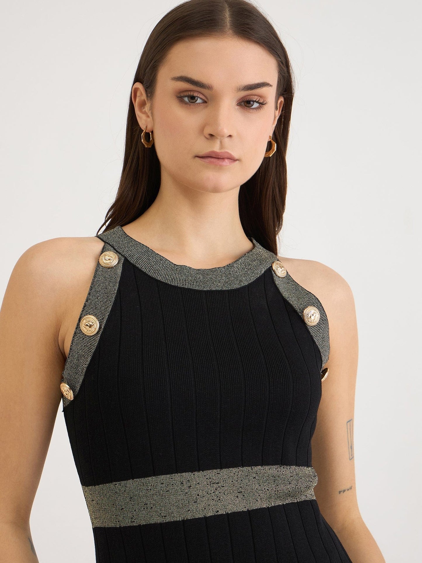 Iconic Women Black Solid V Neck Dress Set