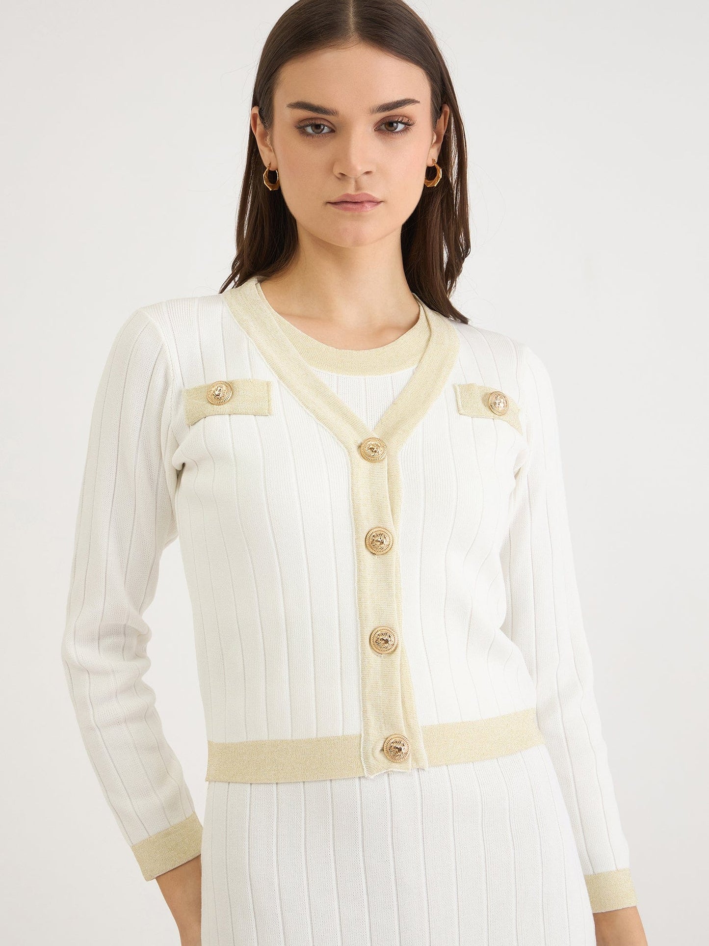 Iconic Women White Solid V Neck Dress Set