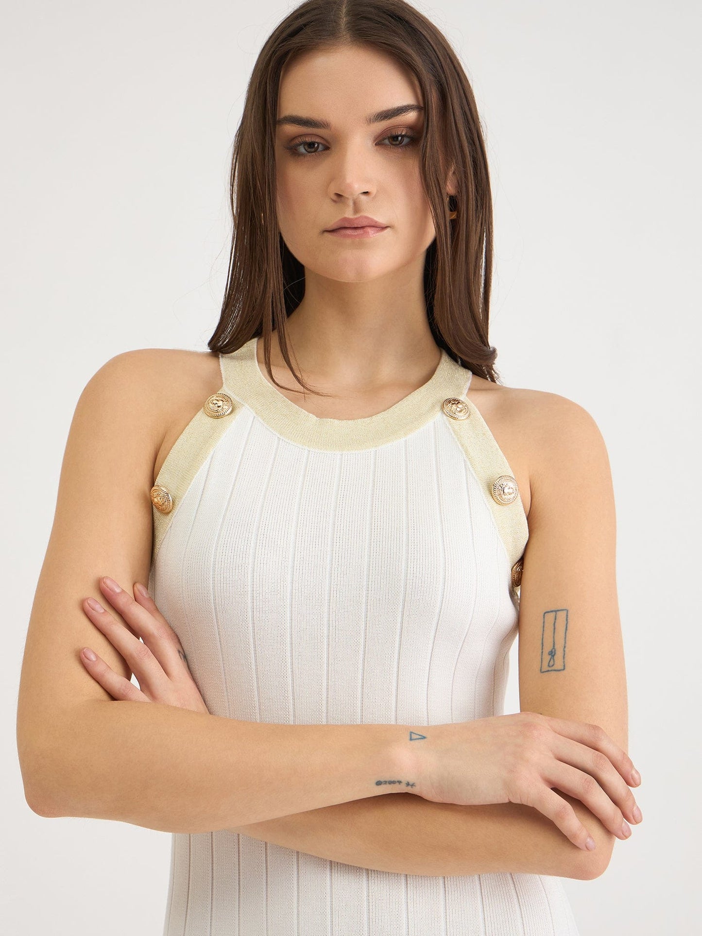 Iconic Women White Solid V Neck Dress Set