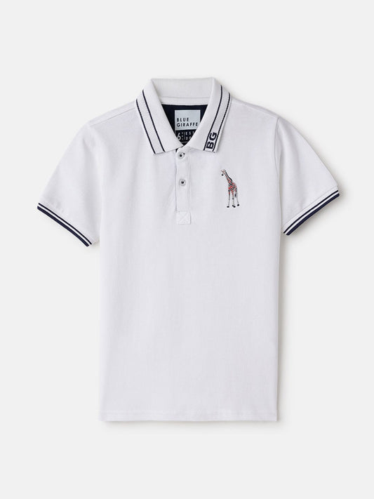 Blue Giraffe Kids White Regular Fit Solid Polo Tshirt