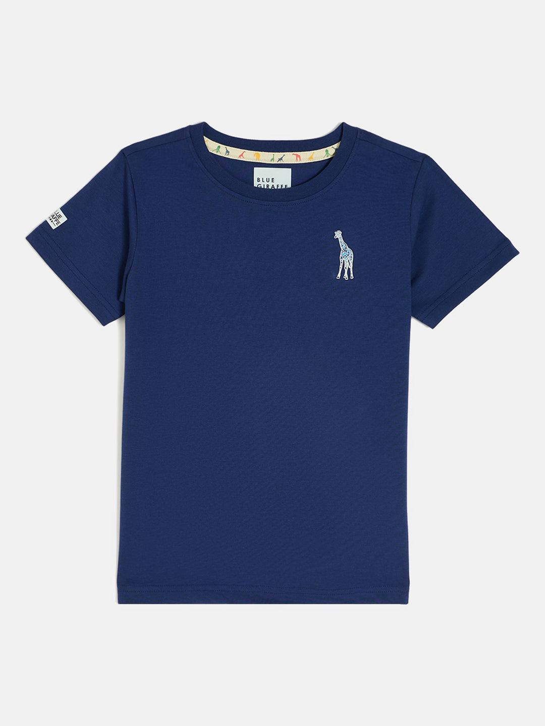 Blue Giraffe Boys Navy Blue Round Neck Short Sleeves Tshirt