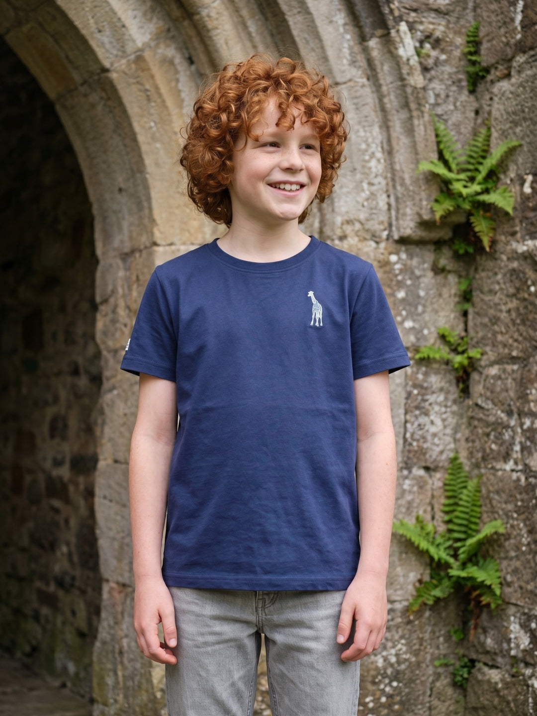 Blue Giraffe Boys Navy Blue Round Neck Short Sleeves Tshirt