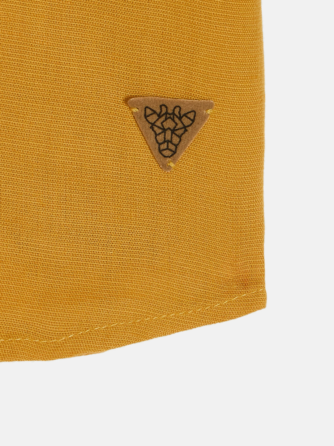 Blue Giraffe Boys Mustard Band Collar Full Sleeve Solid Shirt