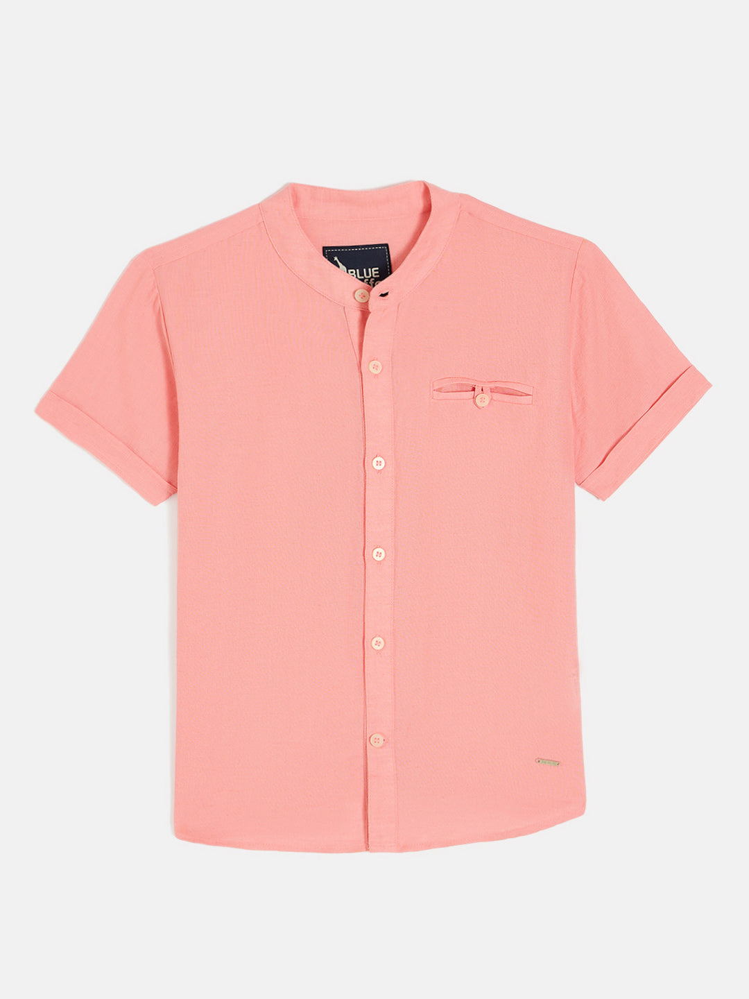 Blue Giraffe Boys Pink Band Collar Short Sleeves Shirt