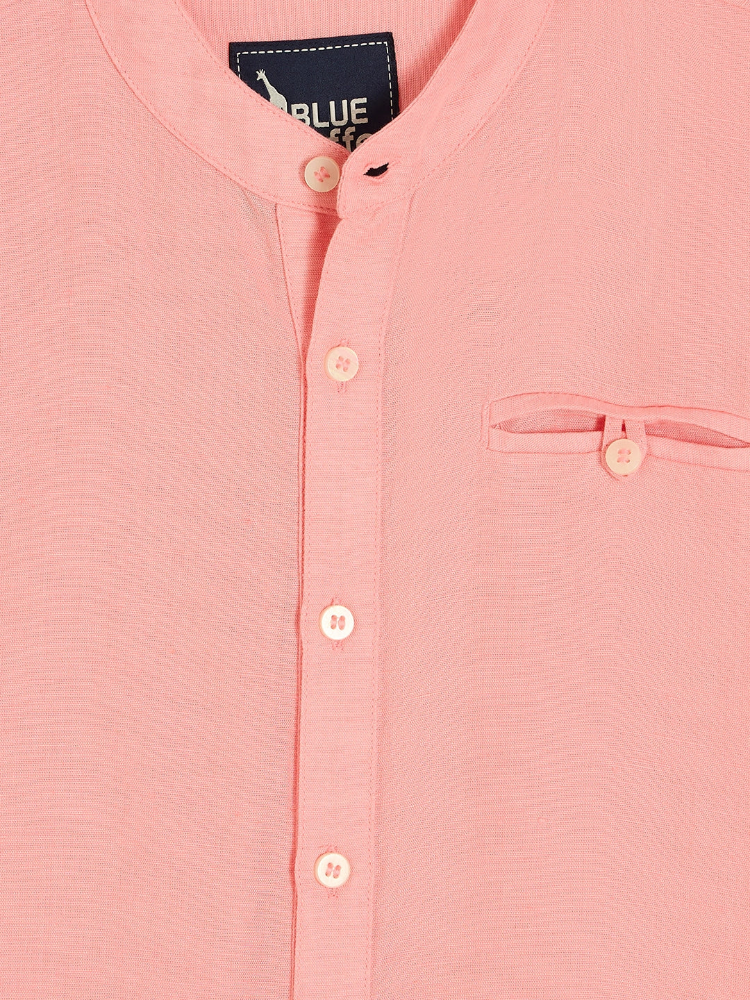 Blue Giraffe Boys Pink Band Collar Short Sleeves Shirt