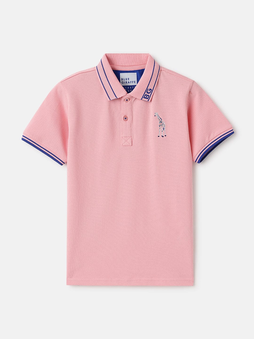 Blue Giraffe Kids Pink Regular Fit Solid Polo Tshirt