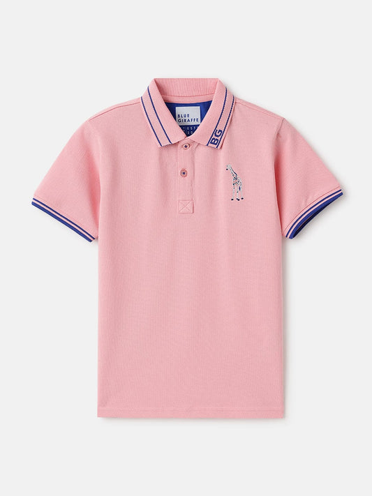 Blue Giraffe Kids Pink Regular Fit Solid Polo Tshirt