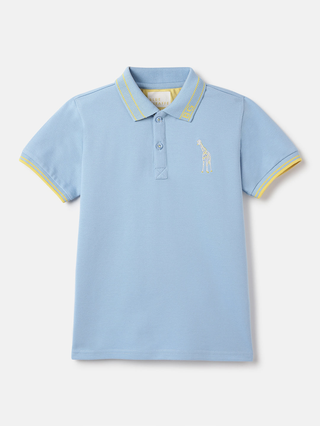 Blue Giraffe Boys Blue Polo Collar Short Sleeve Solid Tshirt