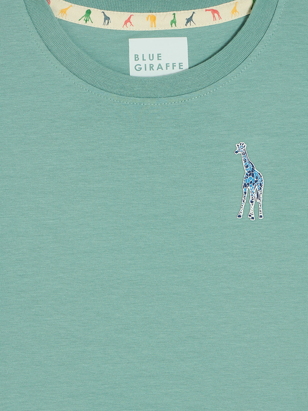 Blue Giraffe Boys Green Round Neck Short Sleeves Tshirt