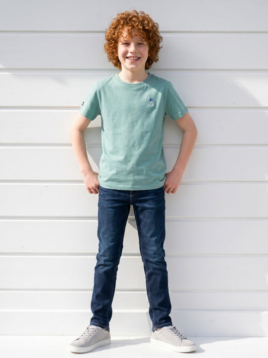 Blue Giraffe Boys Green Round Neck Short Sleeves Tshirt