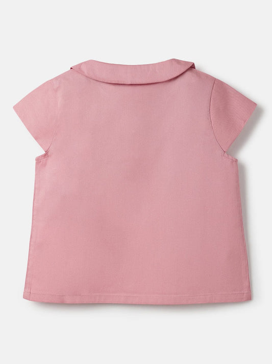 Blue Giraffe Girls Pink Solid Peterpan Collar Top