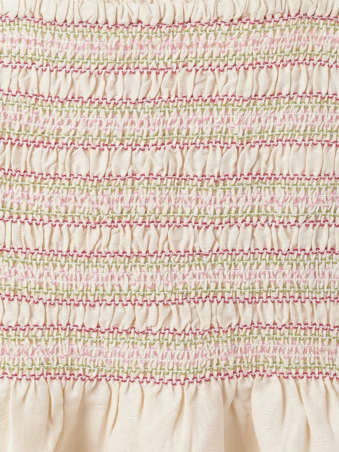 Blue Giraffe Girls Cream Square Neck Half Sleeve Self-Design Peasant Top