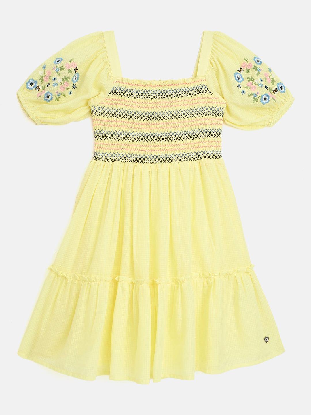 Blue Giraffe Girls Yellow Solid Square Neck Dress