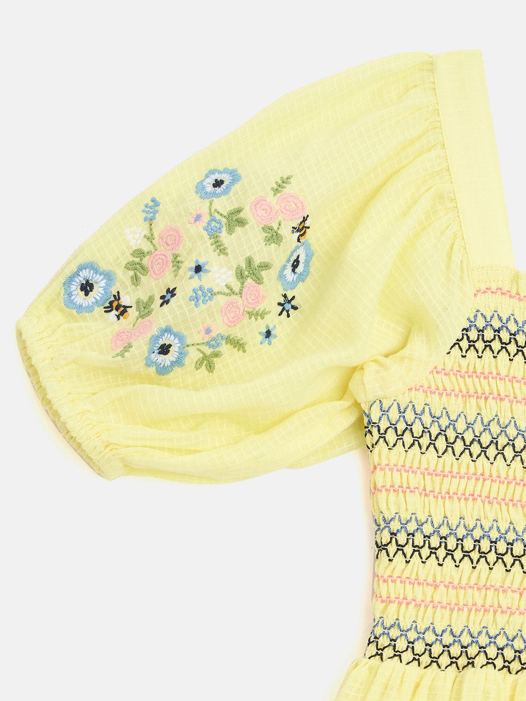 Blue Giraffe Girls Yellow Solid Square Neck Dress