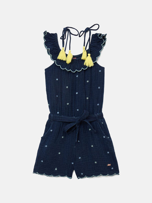 Blue Giraffe Girls Blue Solid Square Neck Playsuit