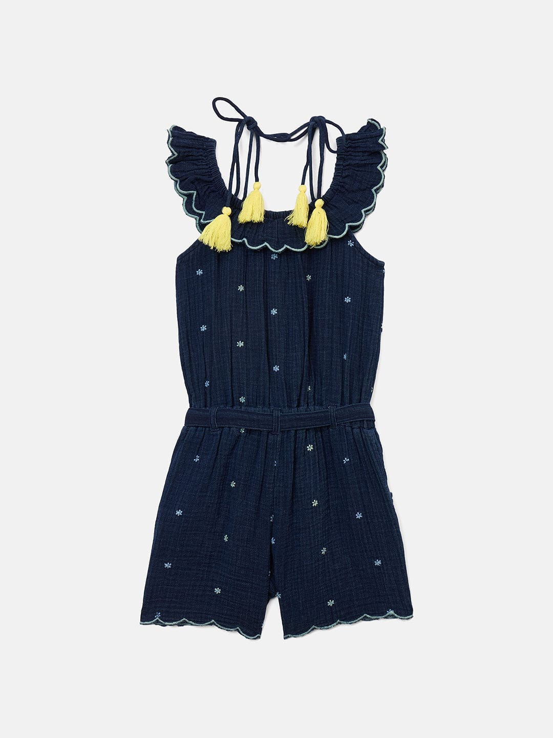 Blue Giraffe Girls Blue Solid Square Neck Playsuit