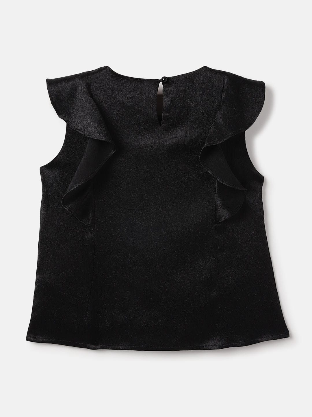 Blue Giraffe Girls Black Round Neck Sleeveless Solid Regular Top