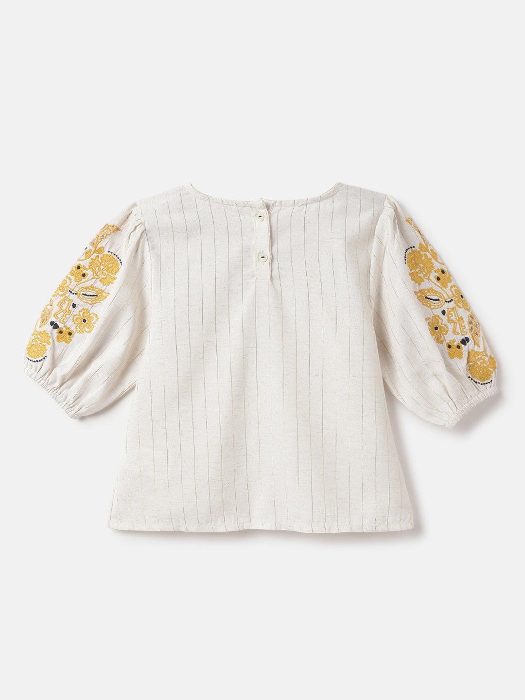 Elle Girls White Round Neck Half Sleeve Floral embroidery Regular Top