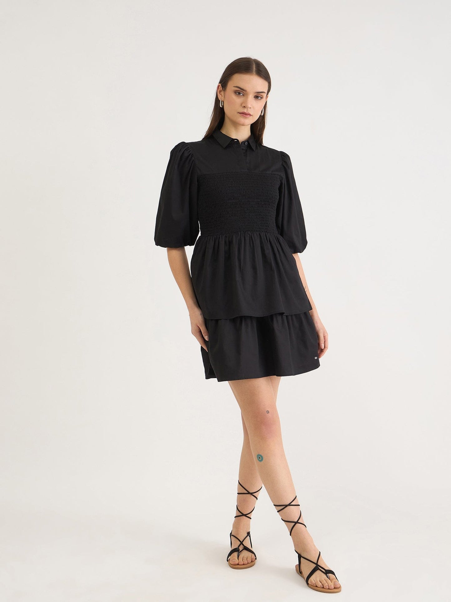Elle Women Black Solid Collar Dress