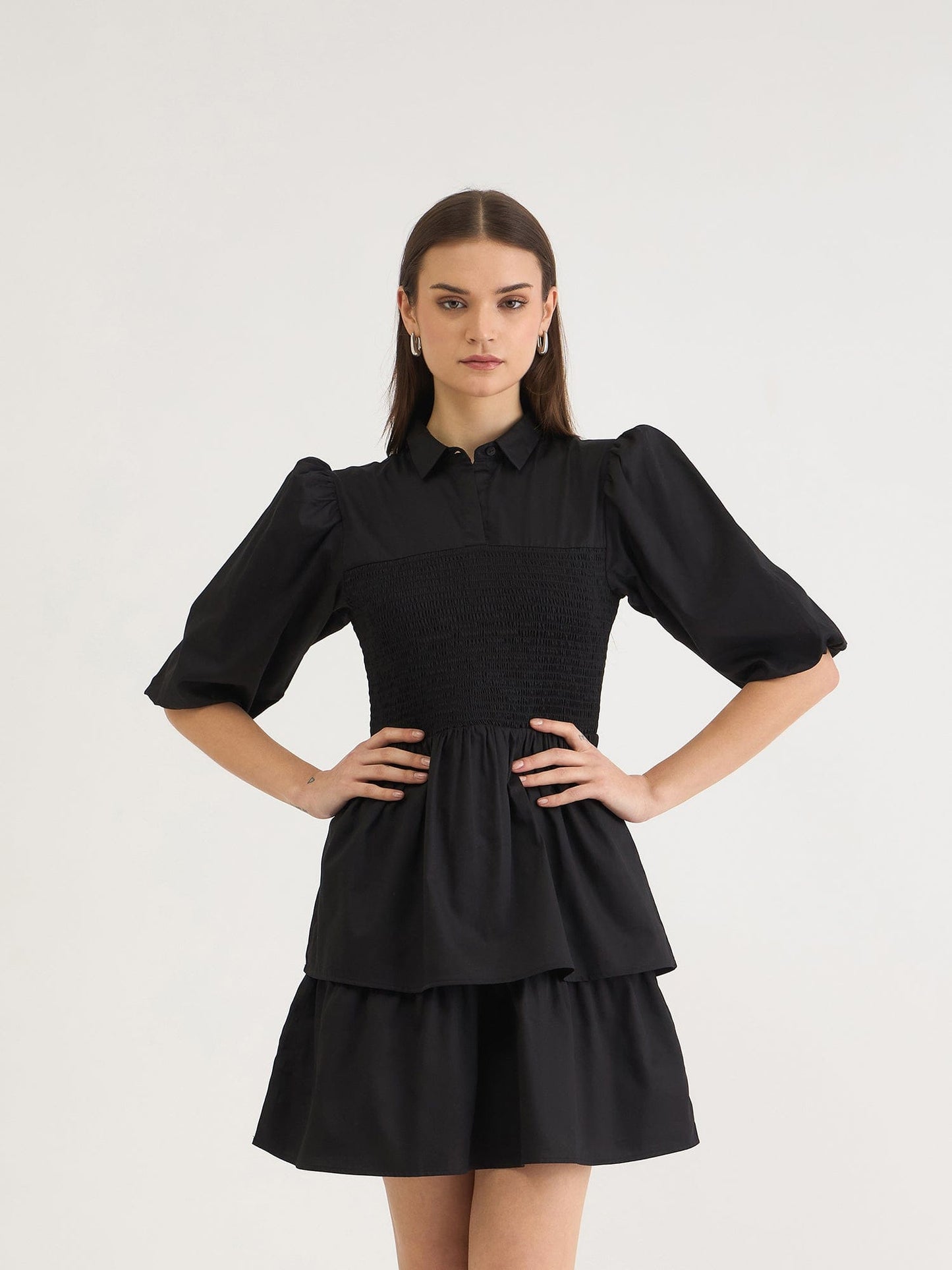 Elle Women Black Solid Collar Dress