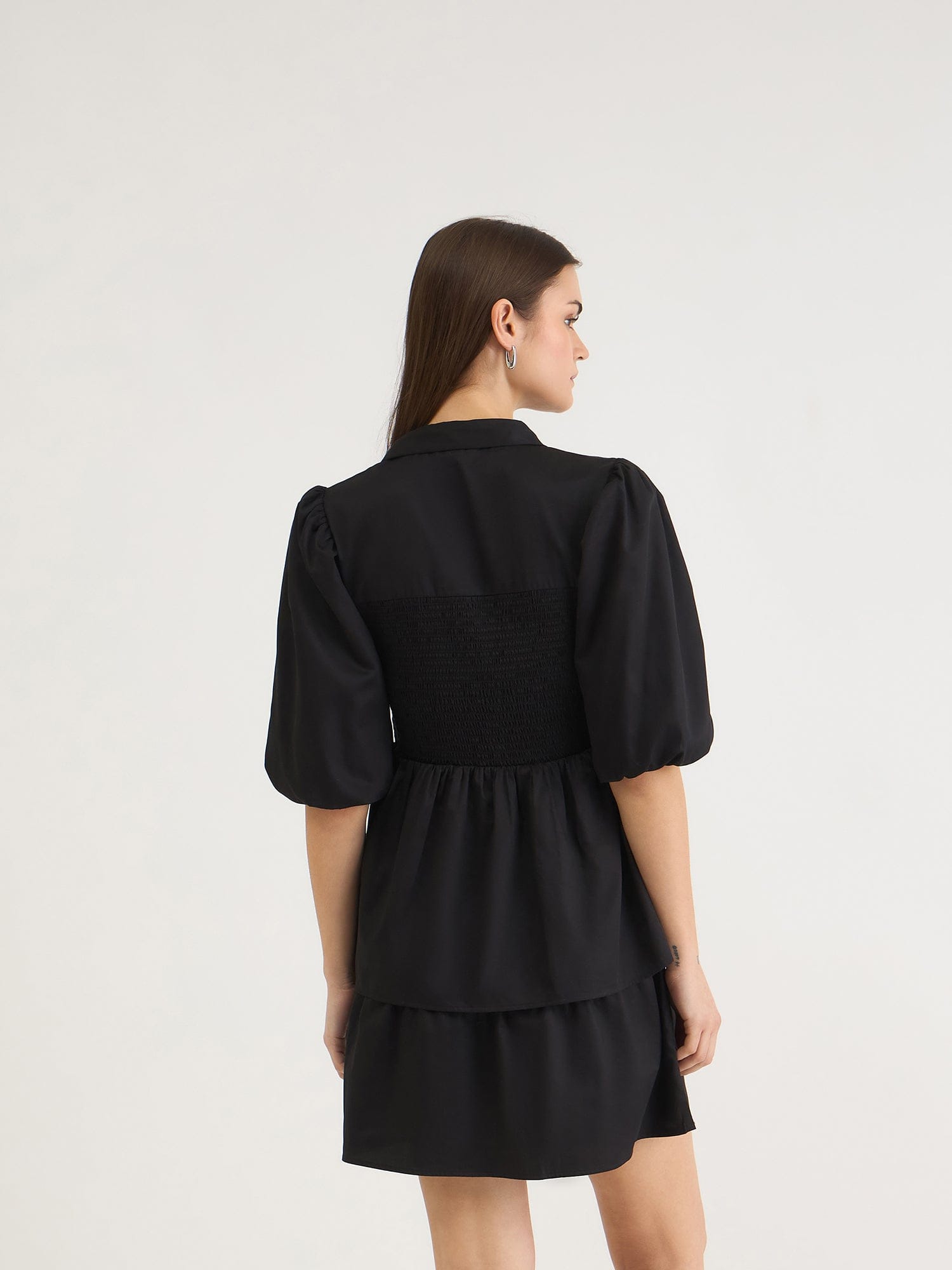 Elle Women Black Solid Collar Dress