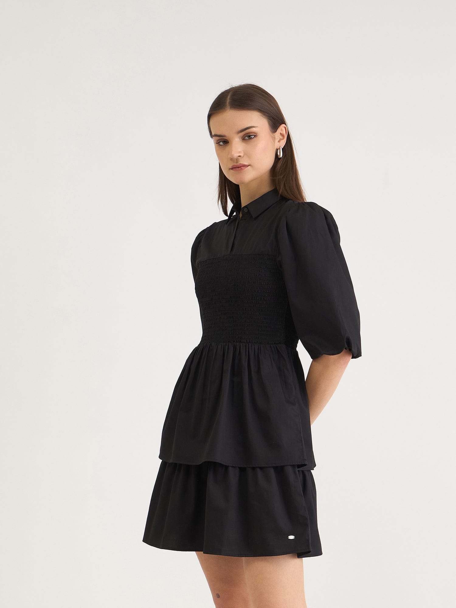Elle Women Black Solid Collar Dress