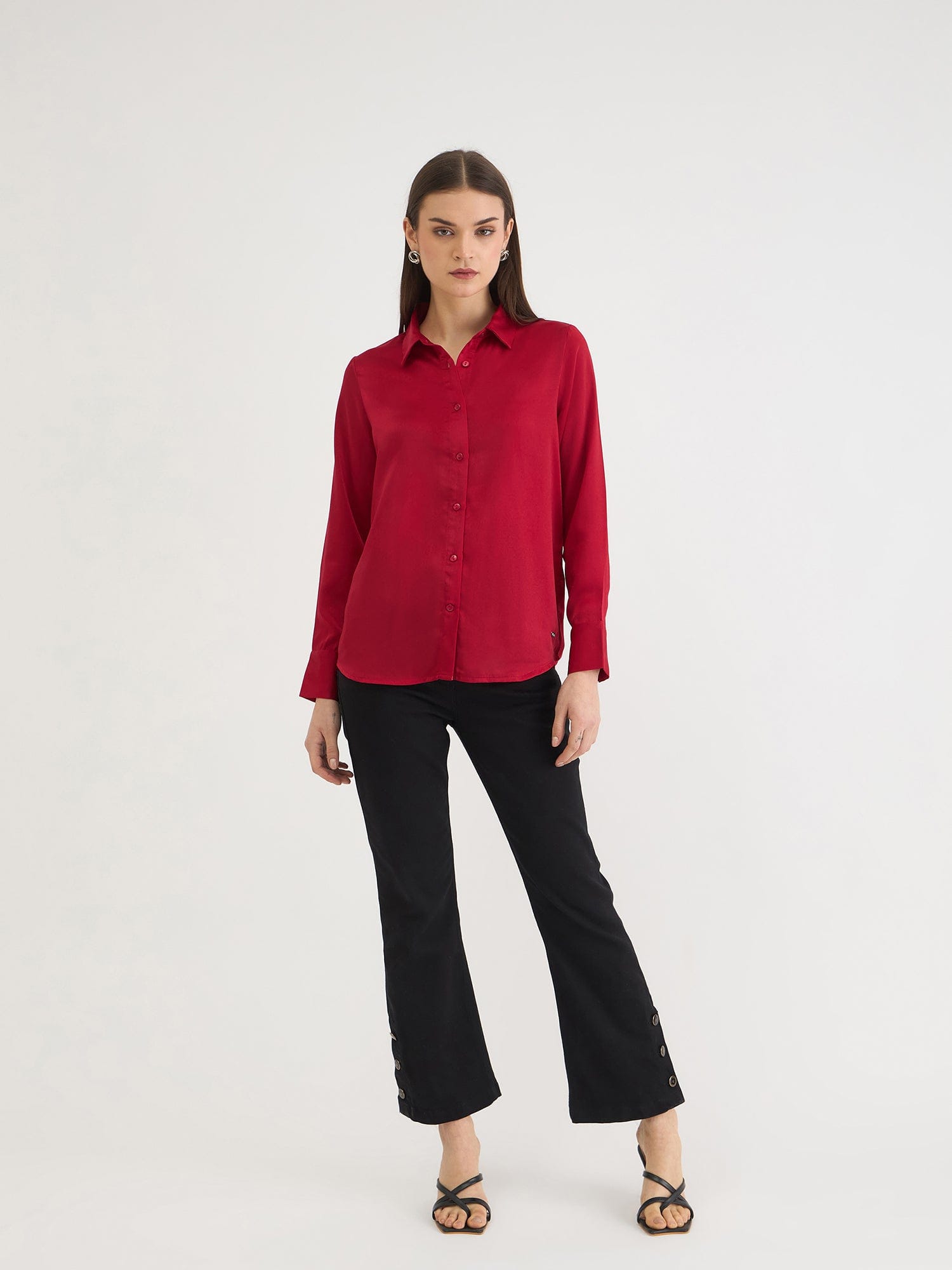 Elle Women Red Solid Collar Shirt