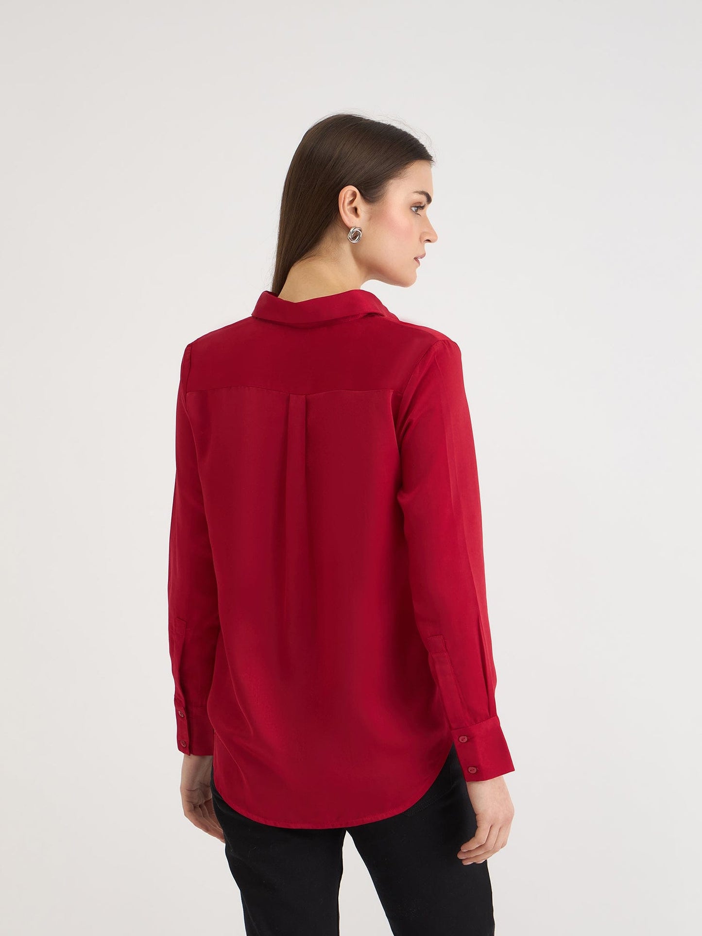 Elle Women Red Solid Collar Shirt