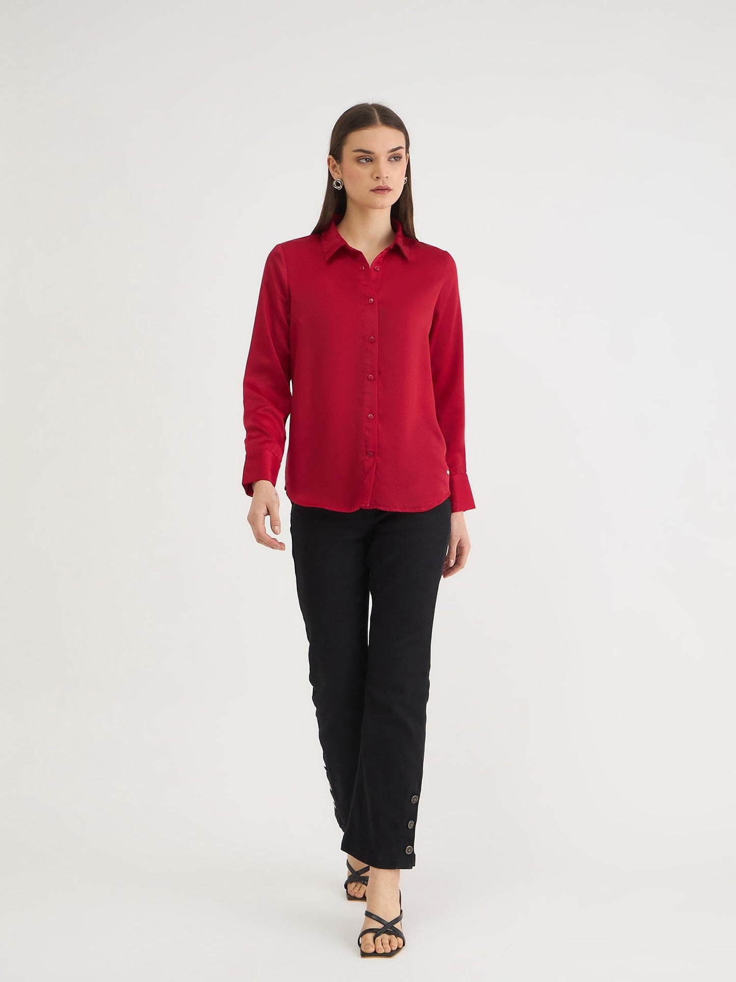 Elle Women Red Solid Collar Shirt