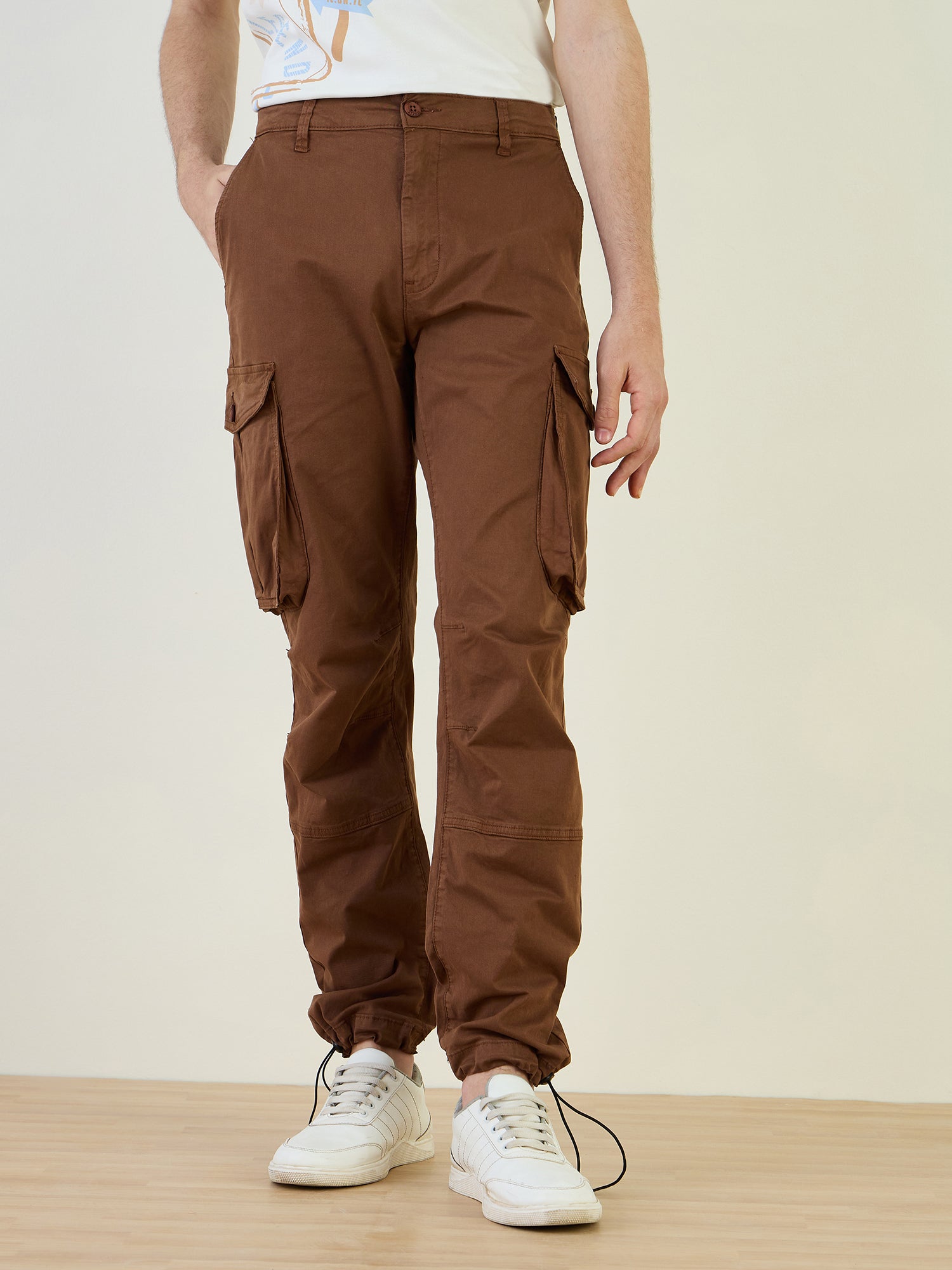 Iconic Men Brown Cargo Fit Solid Cargo Trouser
