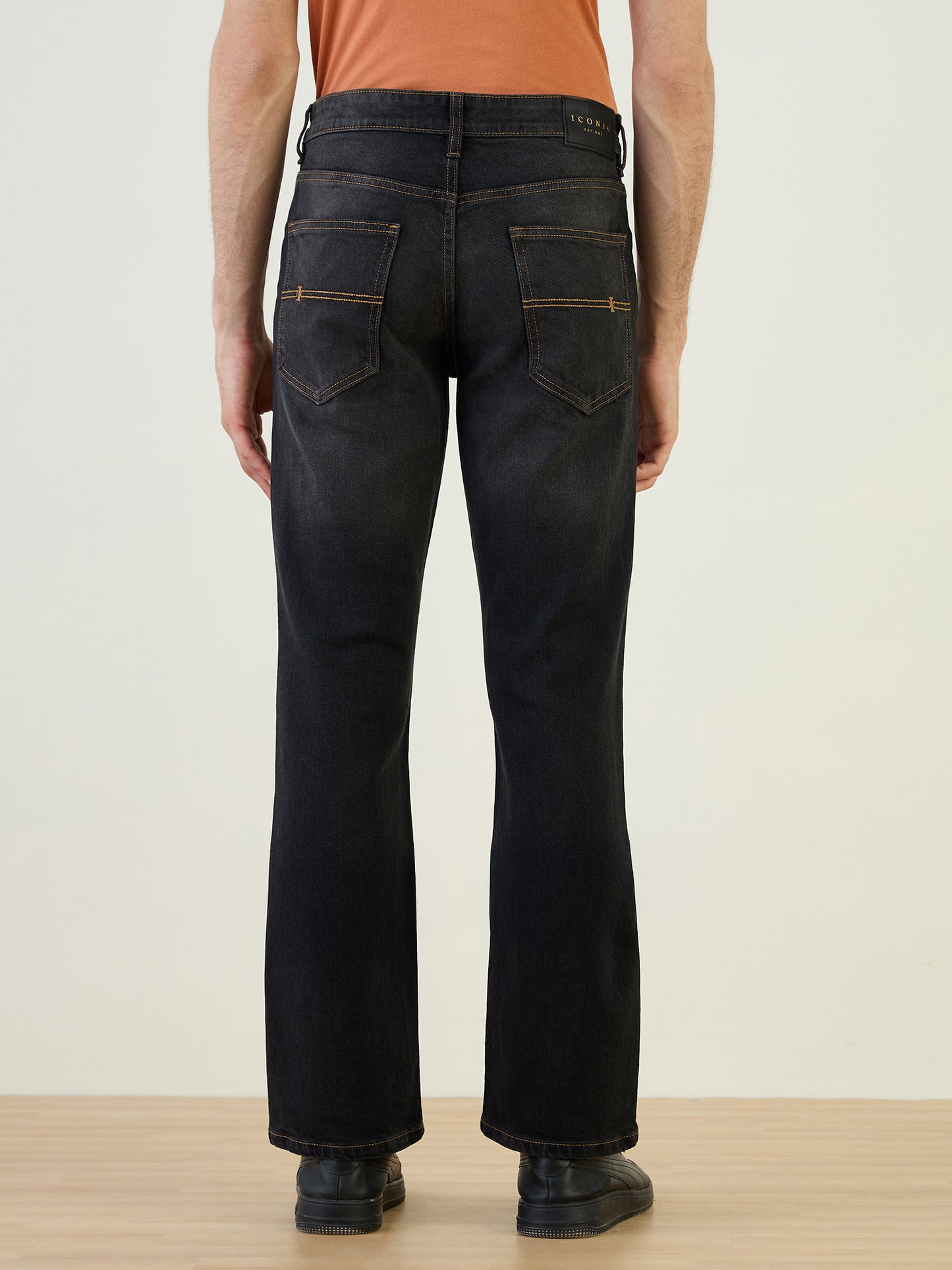 Iconic Men Black Bootcut Fit Solid Jeans